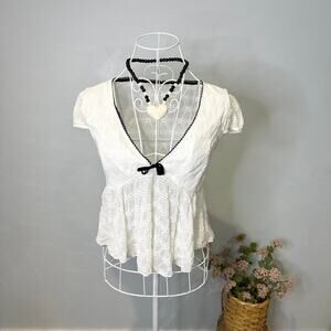 Vintage y2k style white & black mesh lace babydoll ribbon blouse top